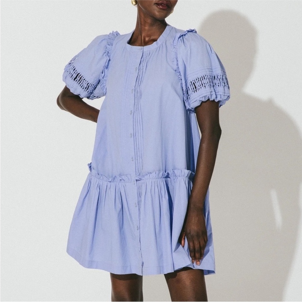 Cleo Bella Periwinkle Blue Button-Front Ruffle Mini Dress - Picture 6 of 6